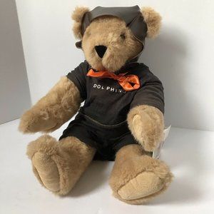 Vermont Teddy Bear Co 1992 Dolphins #1 Aviator Plush Bear Made in USA Vintage